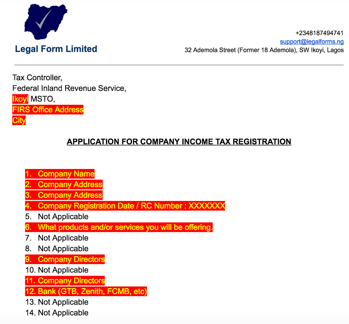 TIN Application Letter with FIRS Nigeria  by Legal Forms  Medium