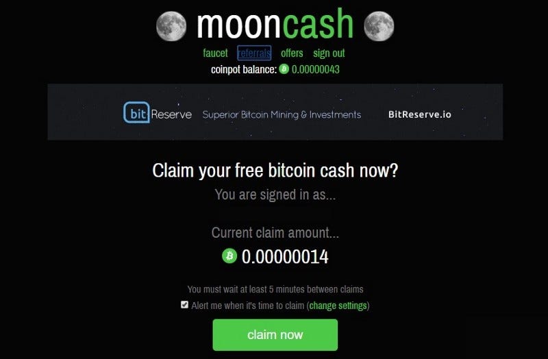 CoinPot Adds MoonCash — A Bitcoin Cash Faucet | by dogecoin | Medium