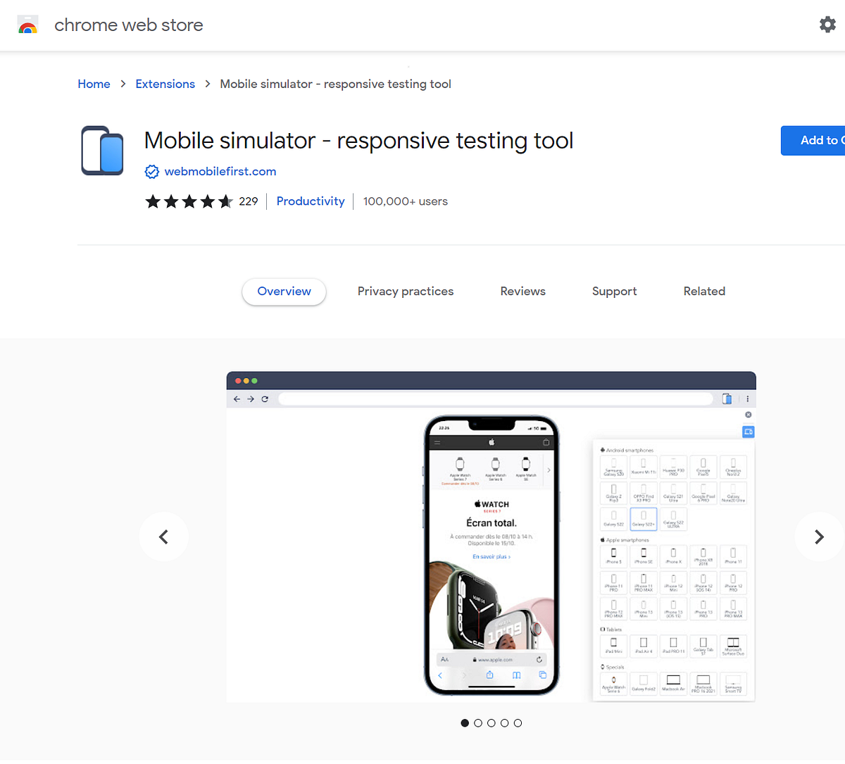 Google Chrome Extension Mobile simulator — responsive testing tool