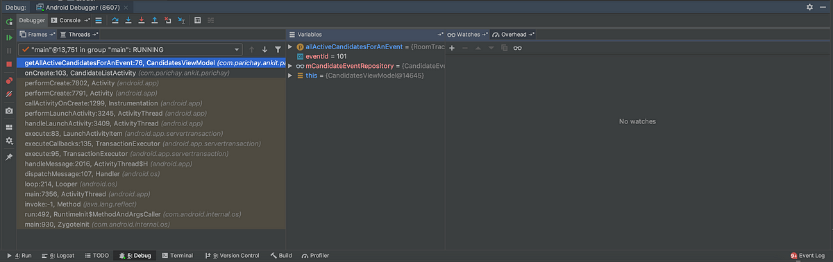 debugger mode on Android Studio