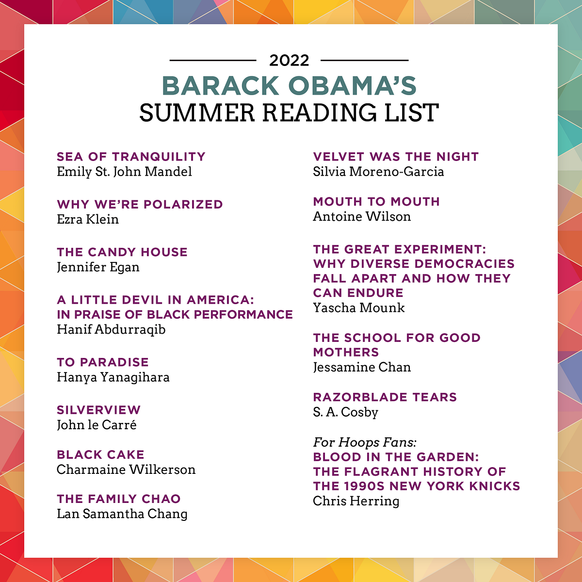 My 2022 Summer Lists. Reading List + Music Playlist by Barack Obama