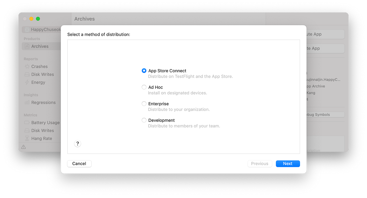 [Xcode] Distribute App에서 선택하는 method 와 destination은 plist 파일에서 어떻게 보여질까