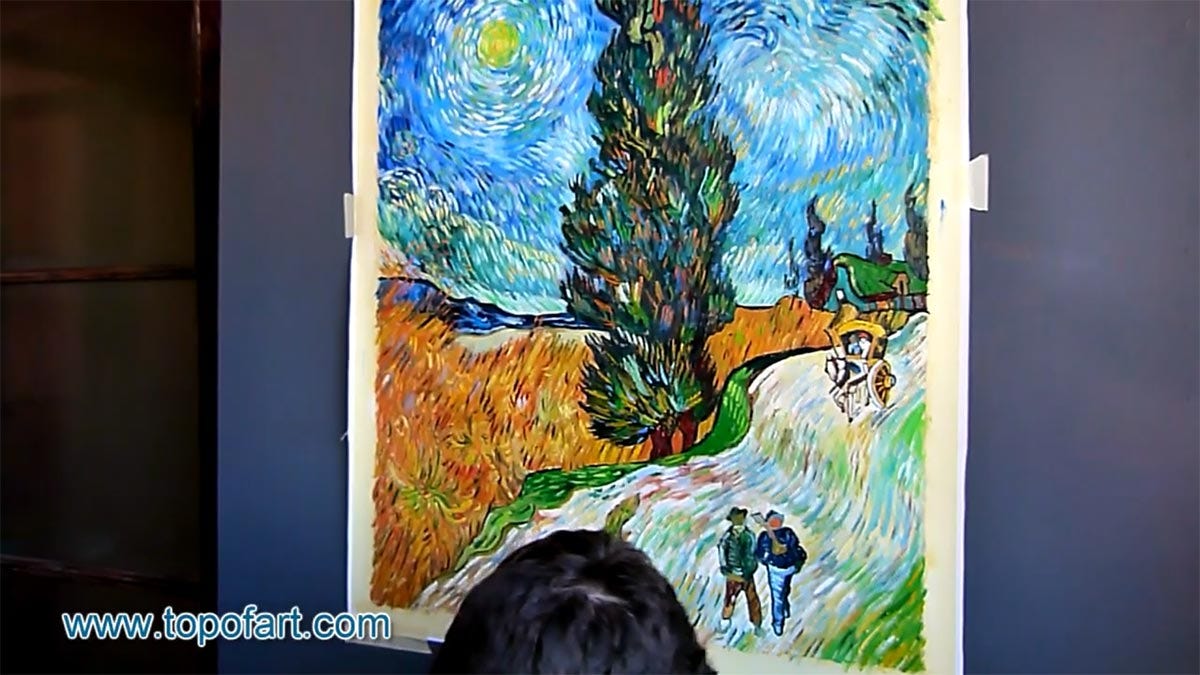 Van Gogh Road With Cypress And Star Painting Reproduction By Topofart Paintings Medium