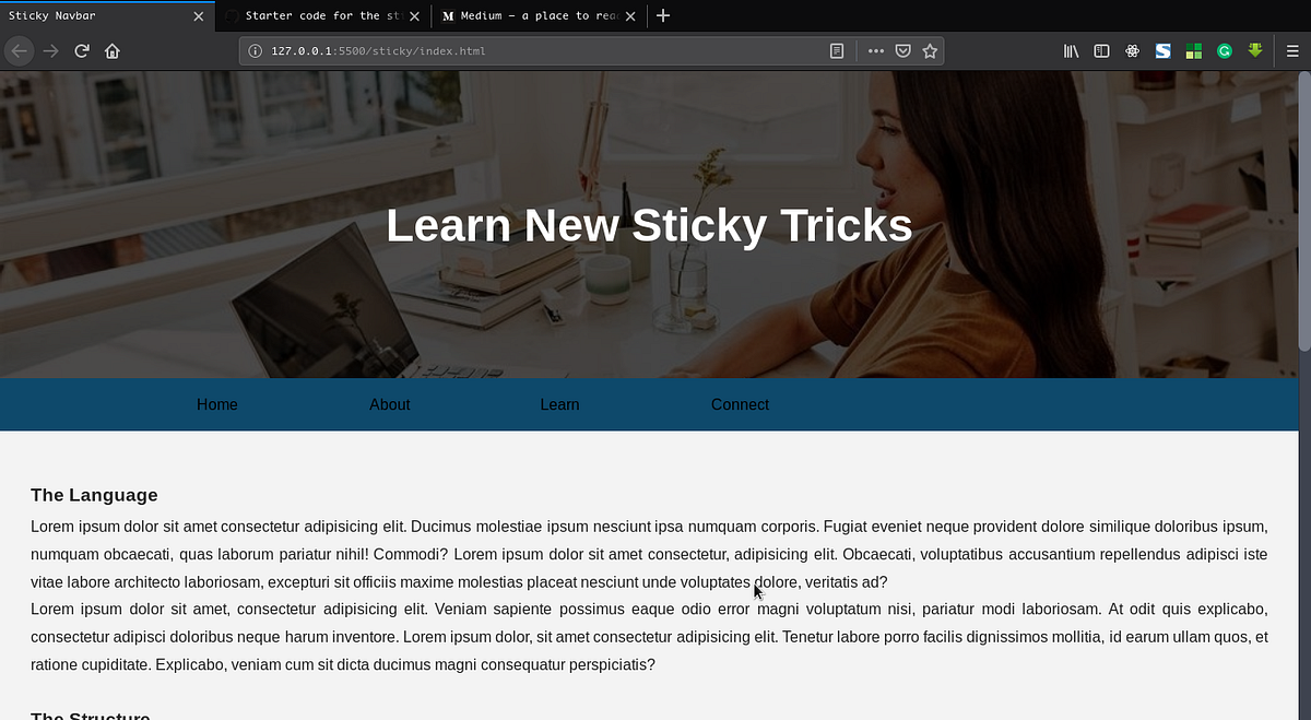 Creating a simple scrollfix navbar by Favour LearnFactory