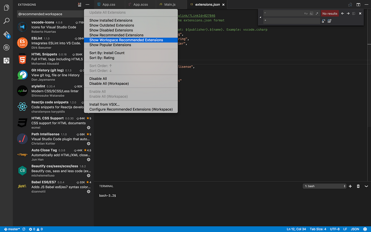visual studio code extensions eslint