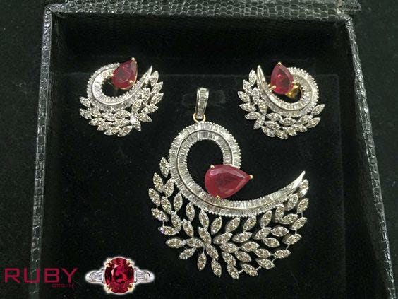 ruby stone pendant set