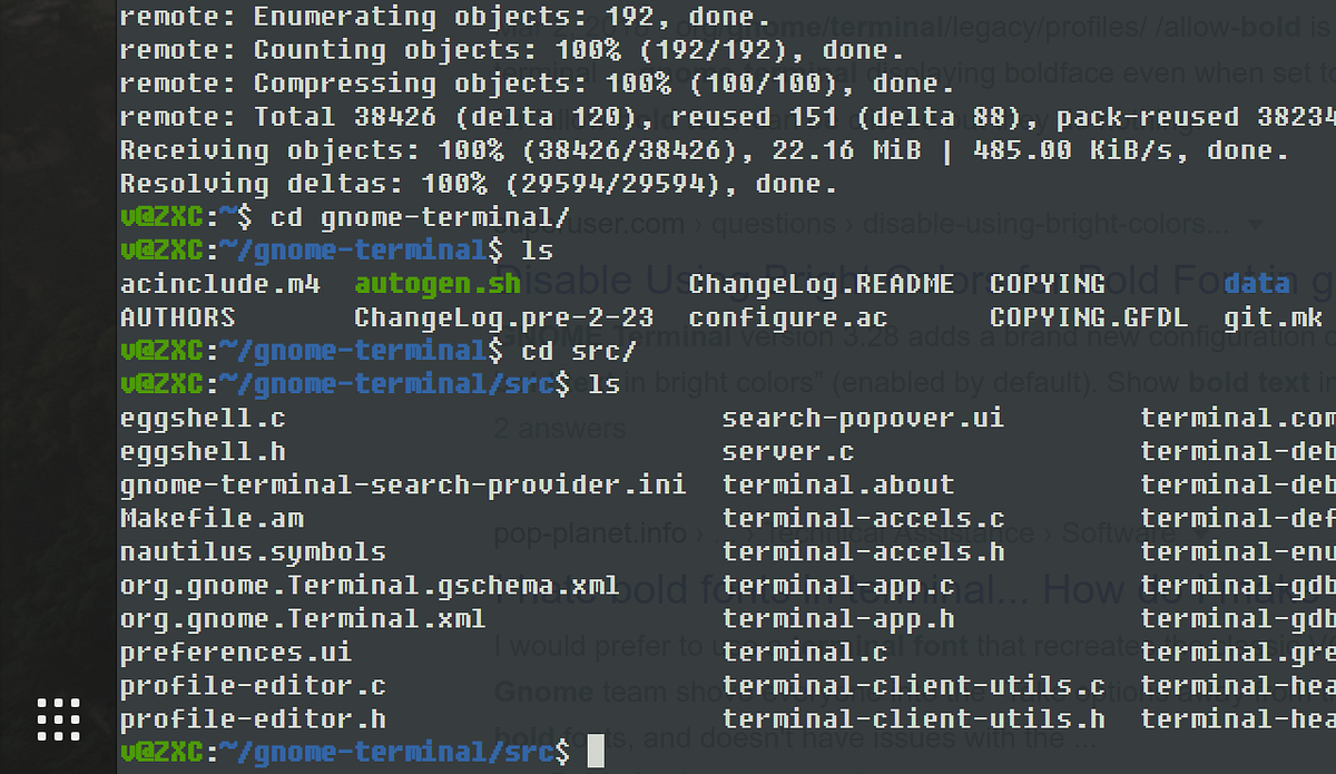 How to disable bold font in gnometerminal in Ubuntu 20.04 by