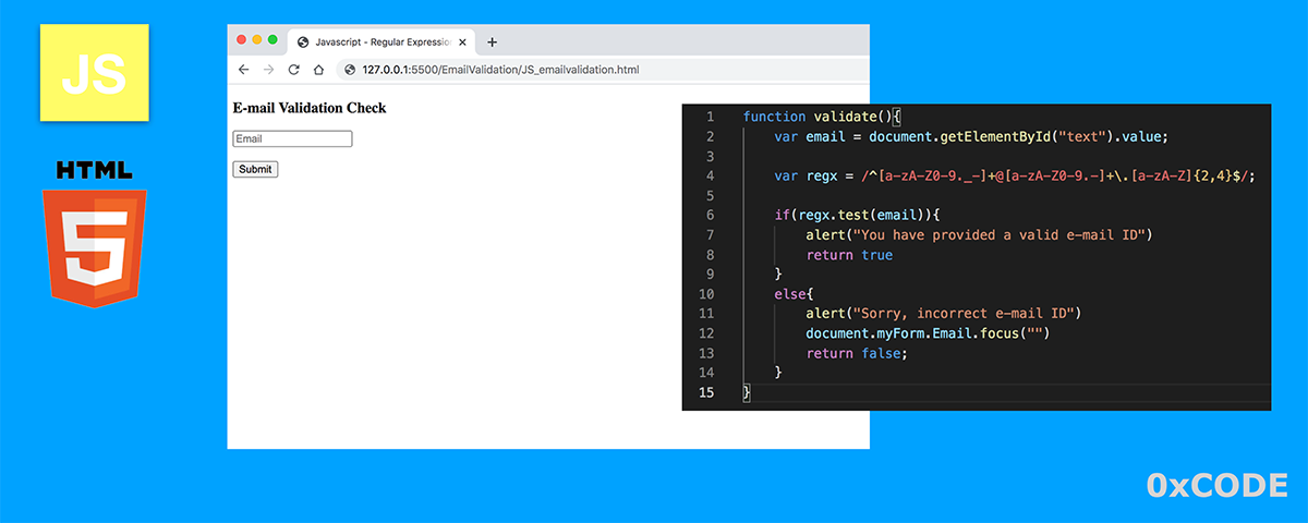 Using Form Validation And RegEx For Checking E mail Address Format JS 
