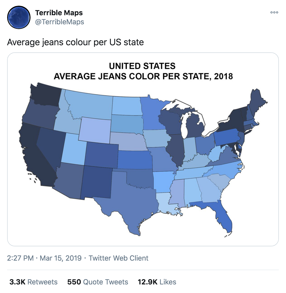 Average Jeans Color by State, 2020 | by Khyatee Desai | The Startup | Medium