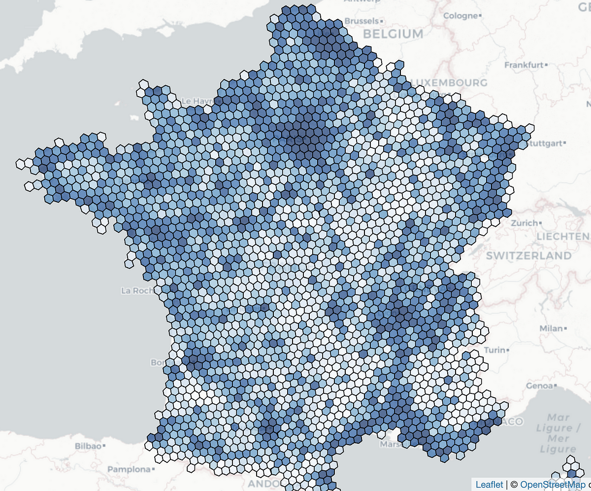 l'Hexagone in hexagons: geospatial data with Uber H3 and Folium | Jens  Andersson | Medium