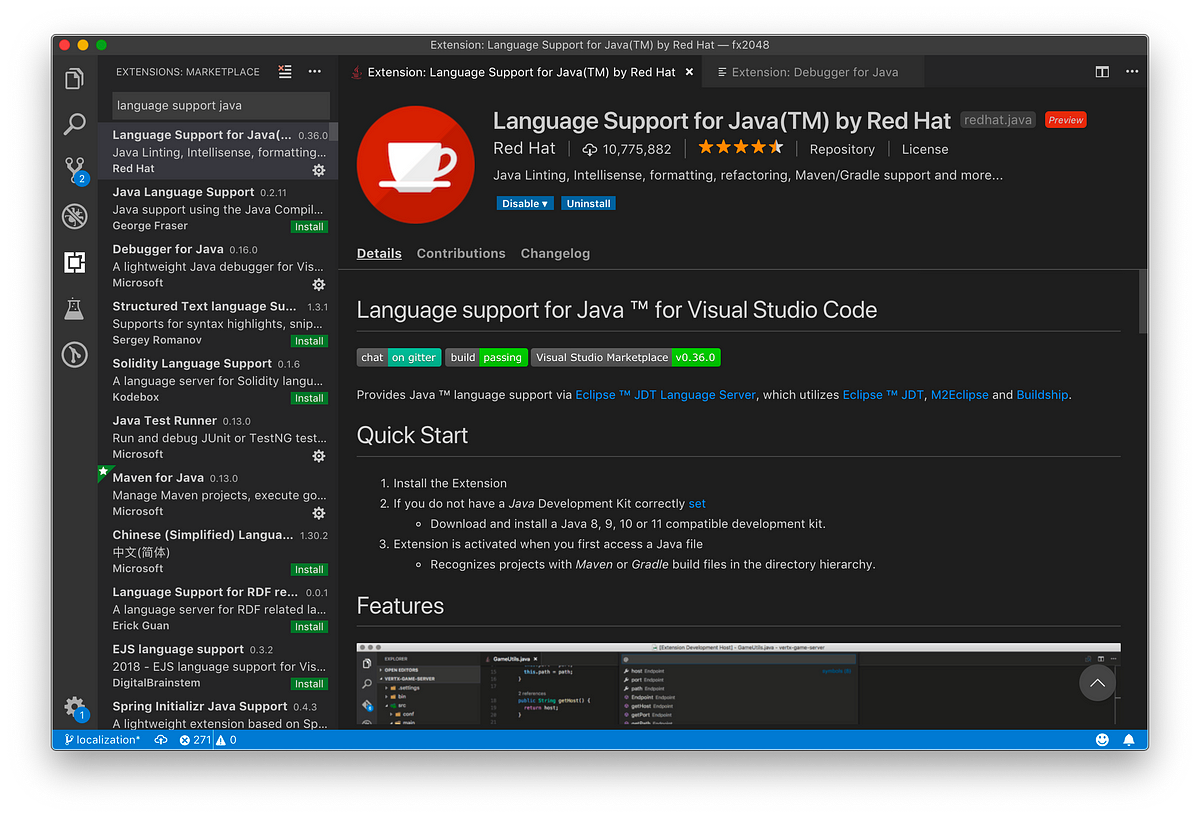 visual studio code install java