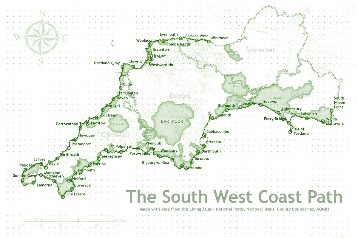 South West Coastal Path Map The South West Coast Path. A Breakdown Of The 30 Minutes Spent… | By Rob  Collins | Atlas | Medium