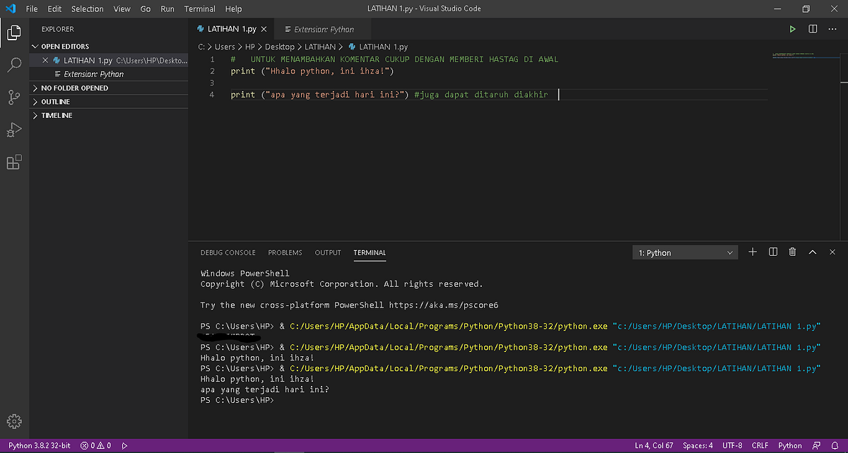 Learning basic python print (“hello, world”) Belajar dasar python ...