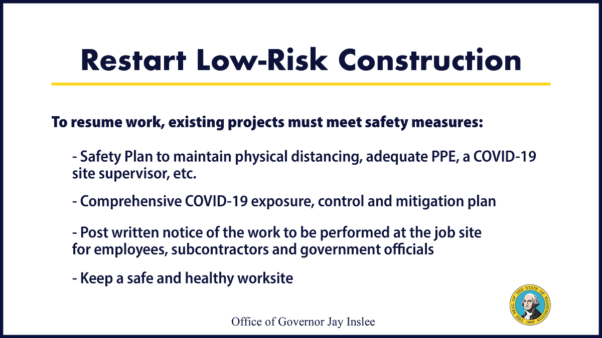Inslee Announces Plan To Allow Construction Projects Previously Underway To Be Completed By Governor Jay Inslee Washington State Governor S Office Medium