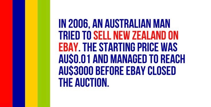FACT: In 2006, an Australian man sold New Zealand on eBay. | by Bathroom  Reader 🚽 | The Bathroom Reader | Medium