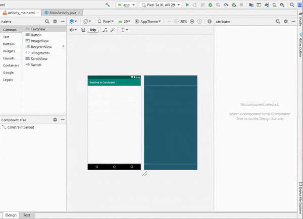 How to use Relative Layout within the Constraint Layout with drag and ...