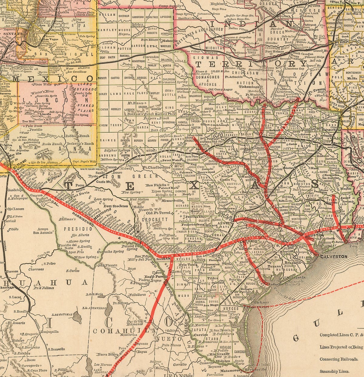 Texas Pacific Railroad Map Southern Pacific R.r. And Connections | By Texas General Land Office | Save  Texas History | Medium