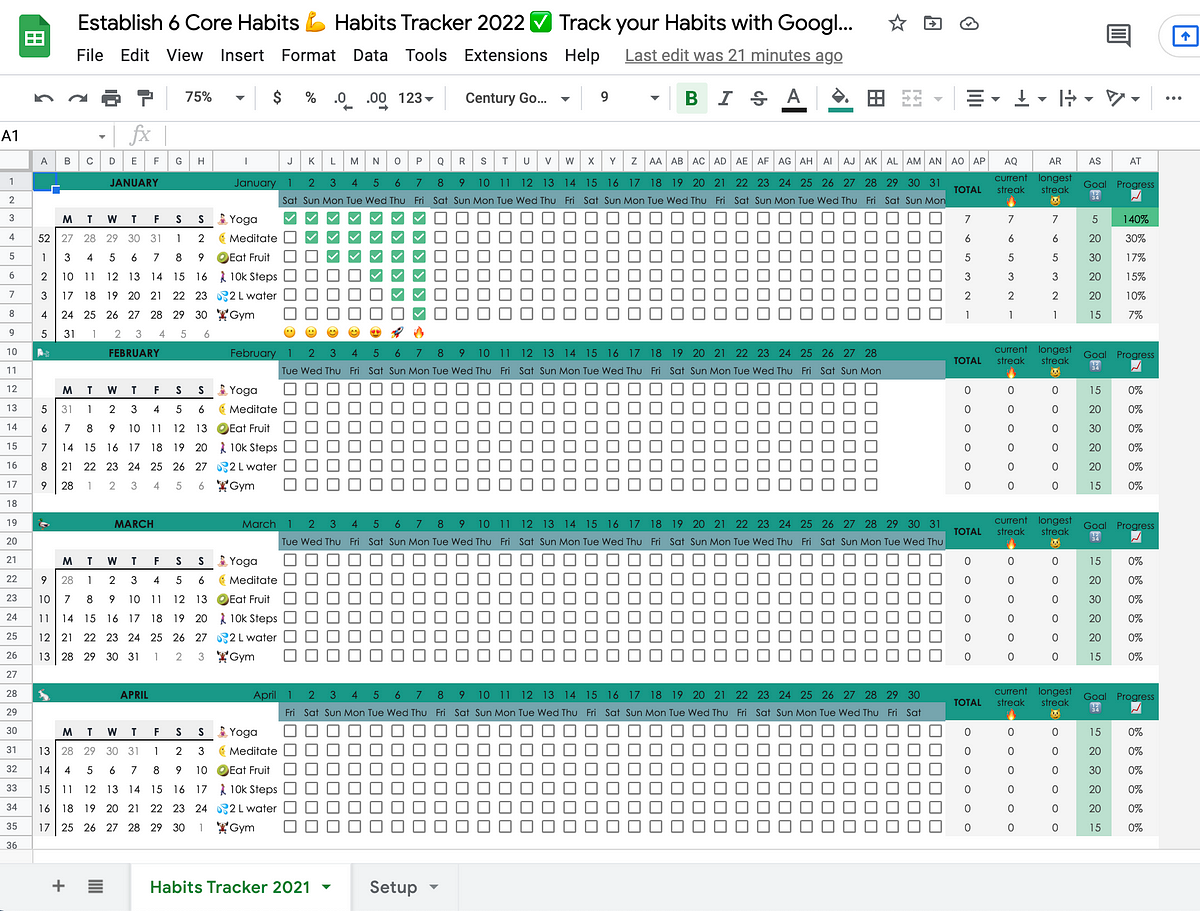 Updated for 2022 How To Track Your Habits in 2022 in Google Sheets