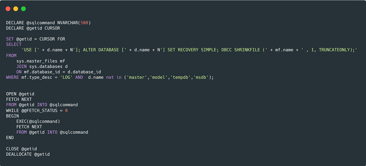 SQL SERVER: Shrink Log File of all databases in one script - ELMASLOUHY ...