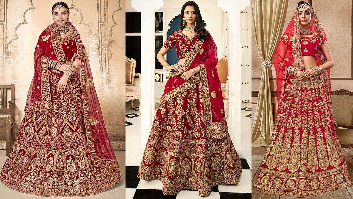 designer bridal lehenga in red colour