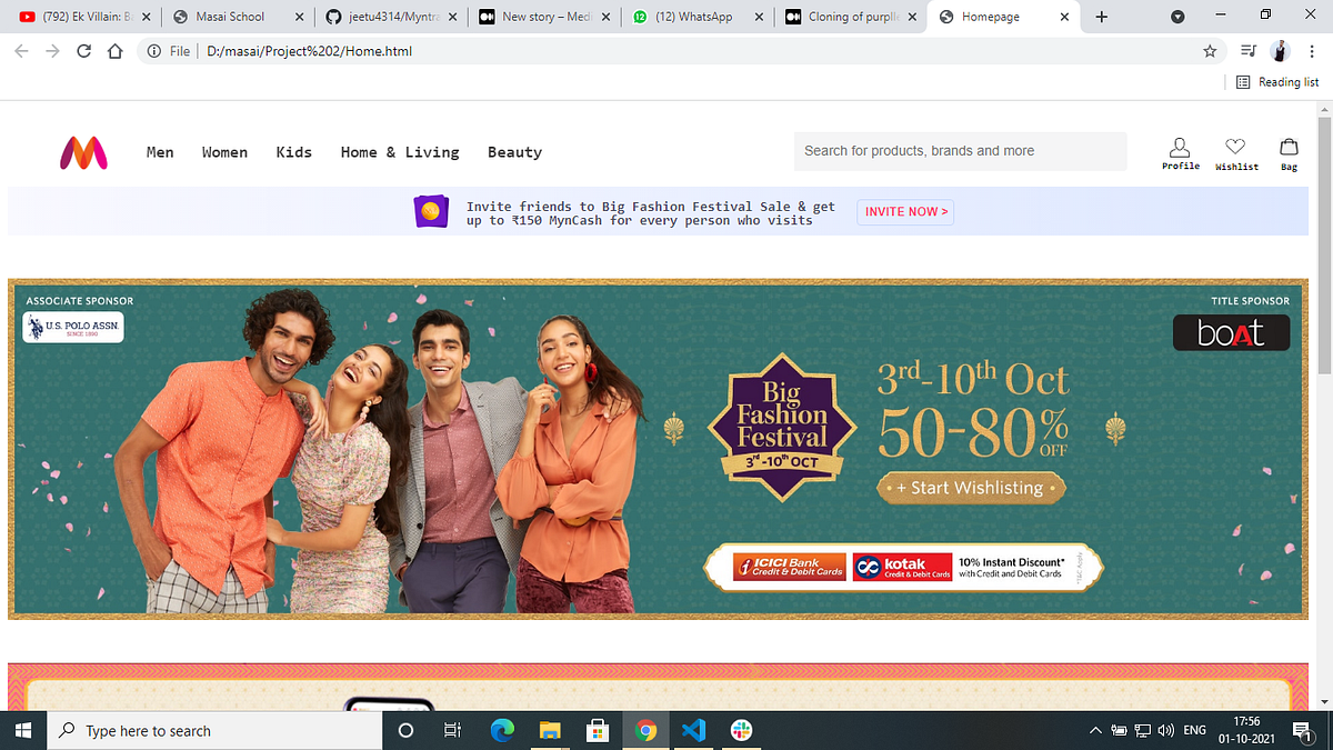 Cloning of myntra.com website in just 5 days by using Html,CSS and JS ...