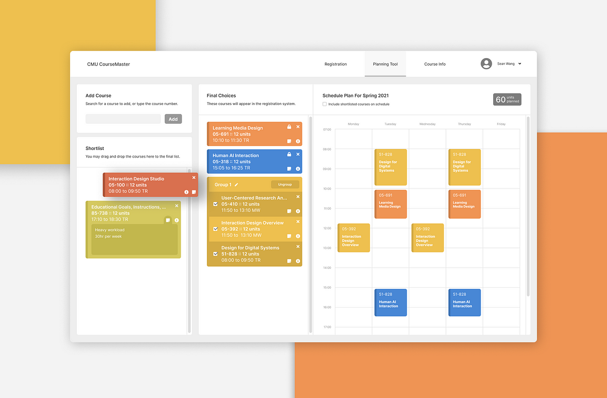 Design Challenge CMU Course Planning Tool by Sean Wang Medium