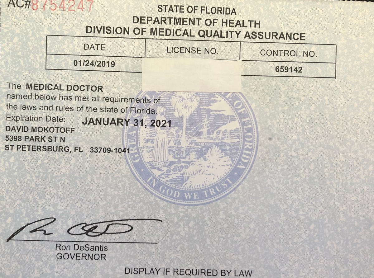 Why I Finally Decided To Give Up My Medical License By David Mokotoff 