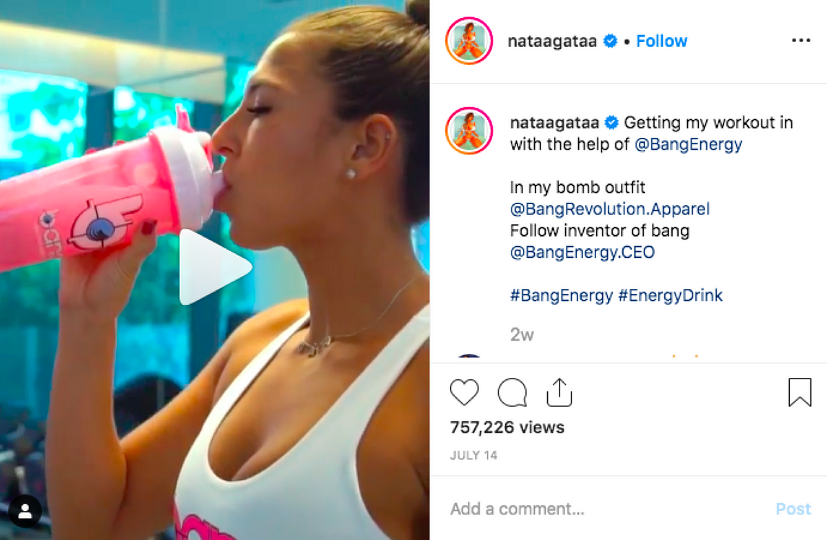 Instagram influencer teams up with Bang to market their products. | by  Pedro Martin | Medium