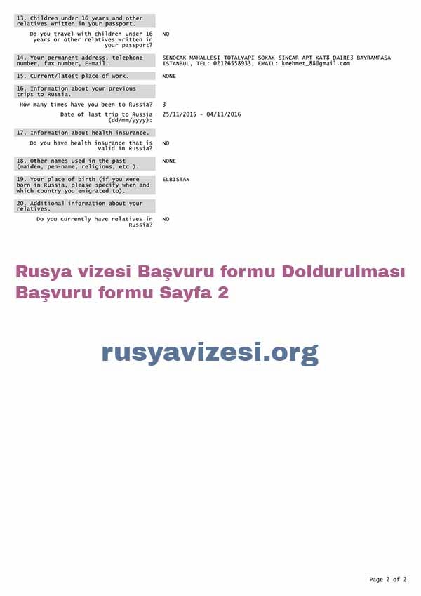 Rusya vize formu doldurma