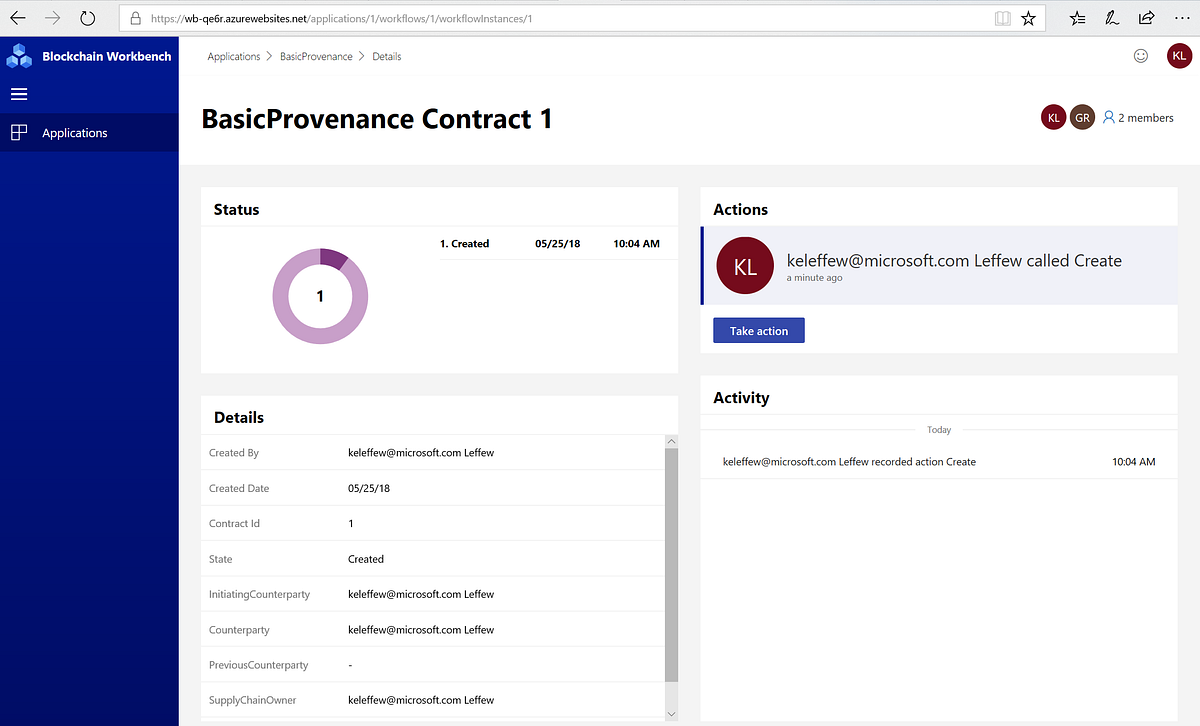Use Azure Blockchain Workbench to visualize a smartcontract workflow