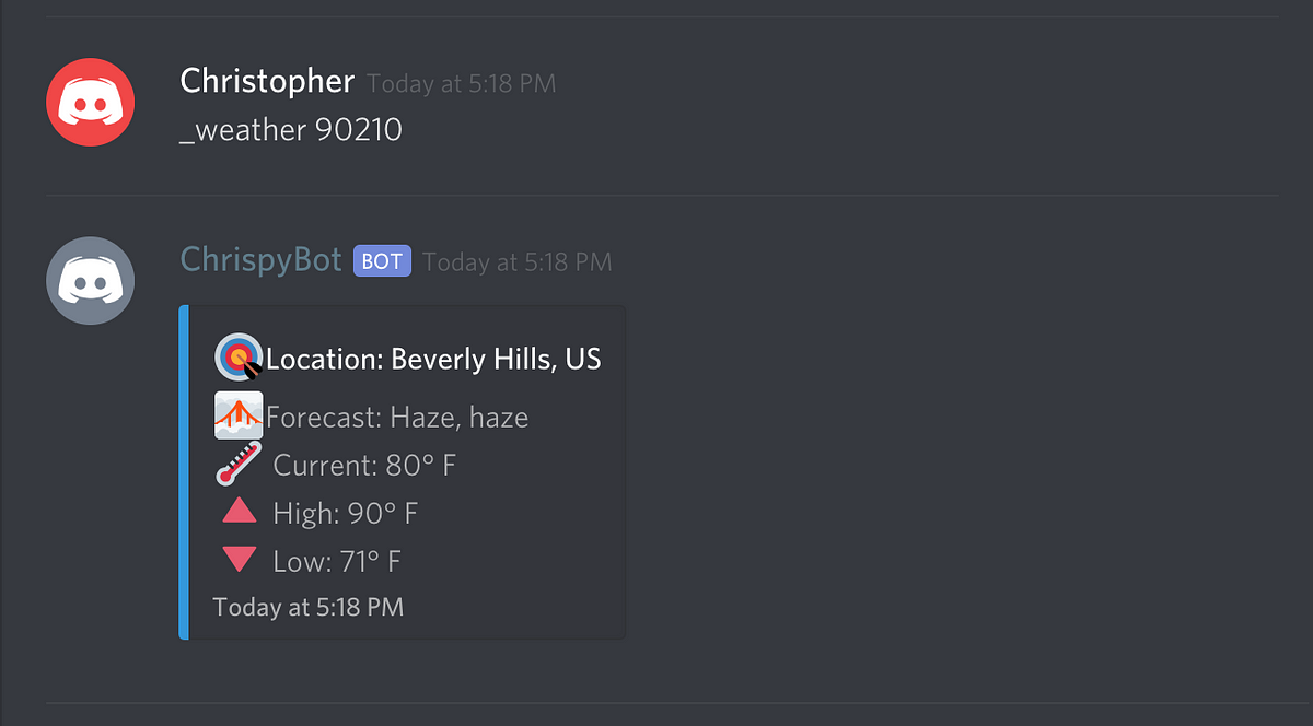 Adding Weather Functionality To Chrispybot My Discord Js Bot
