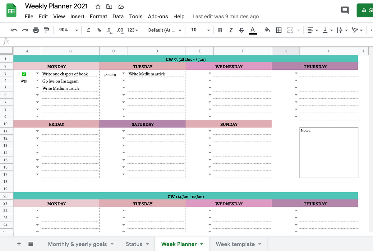 How To Create A Weekly Schedule In Google Sheets
