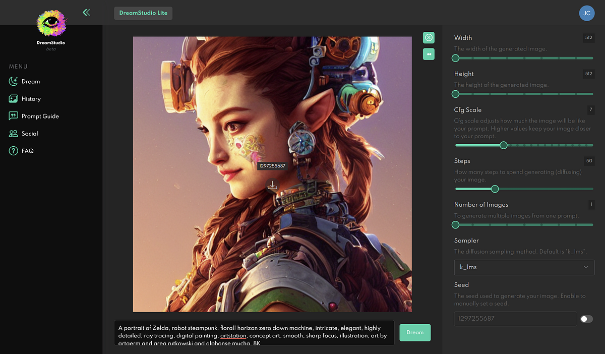 Dream studio stable diffusion s ai art web app tool by jim clyde