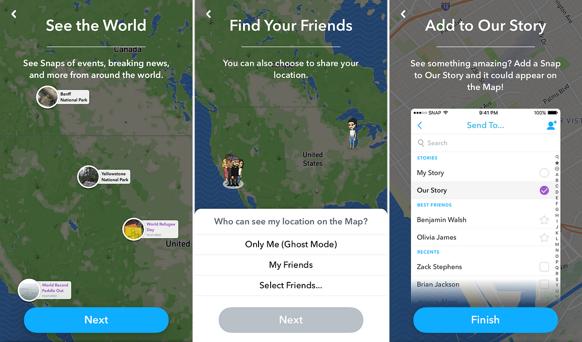 Calling it, “Snap Map”, users simply pinch to see a map with overlays… 