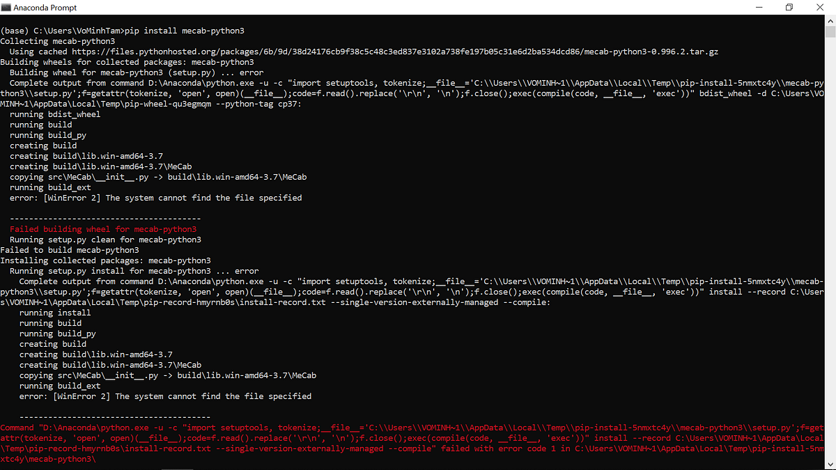 I had difficulty in installing mecab for Anaconda on Windows (I use
