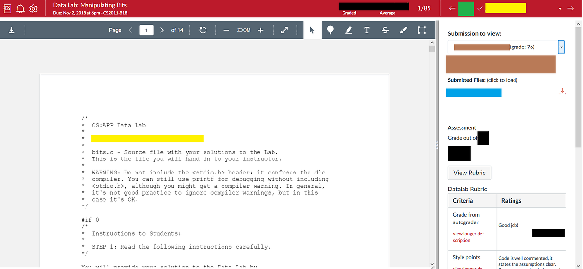 Design of Canvas’ SpeedGrader. As of 2016, WPI started to use the… by