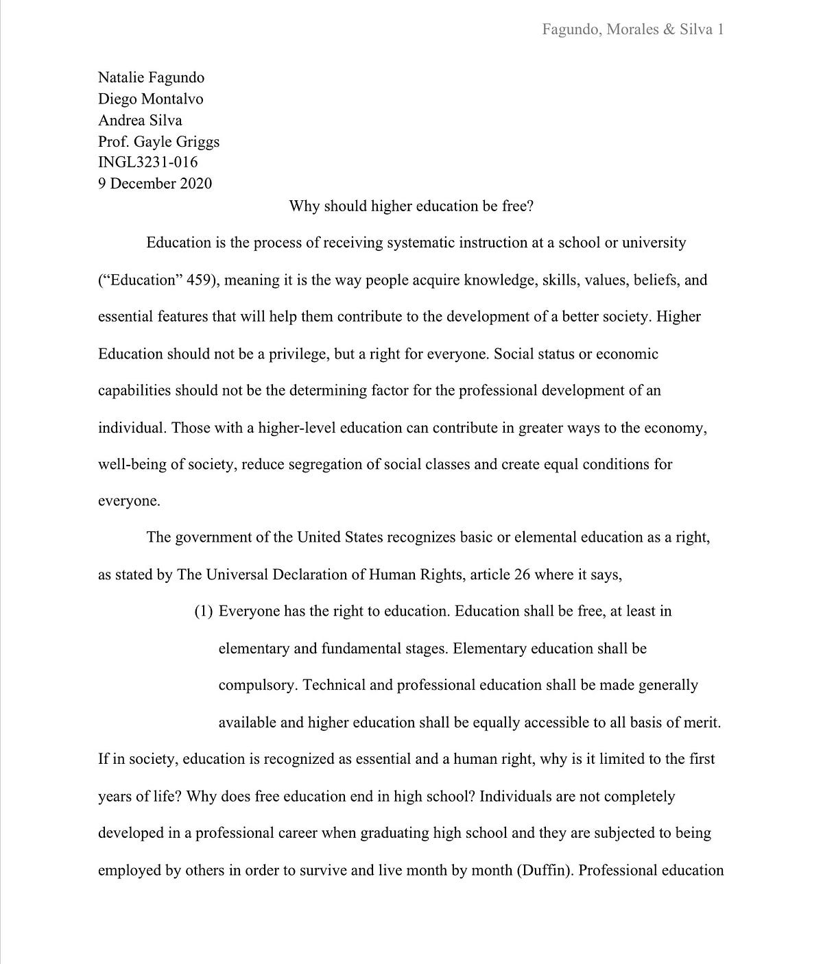 Why Should Higher Education Be Free INGL 3231 016 RUM Medium