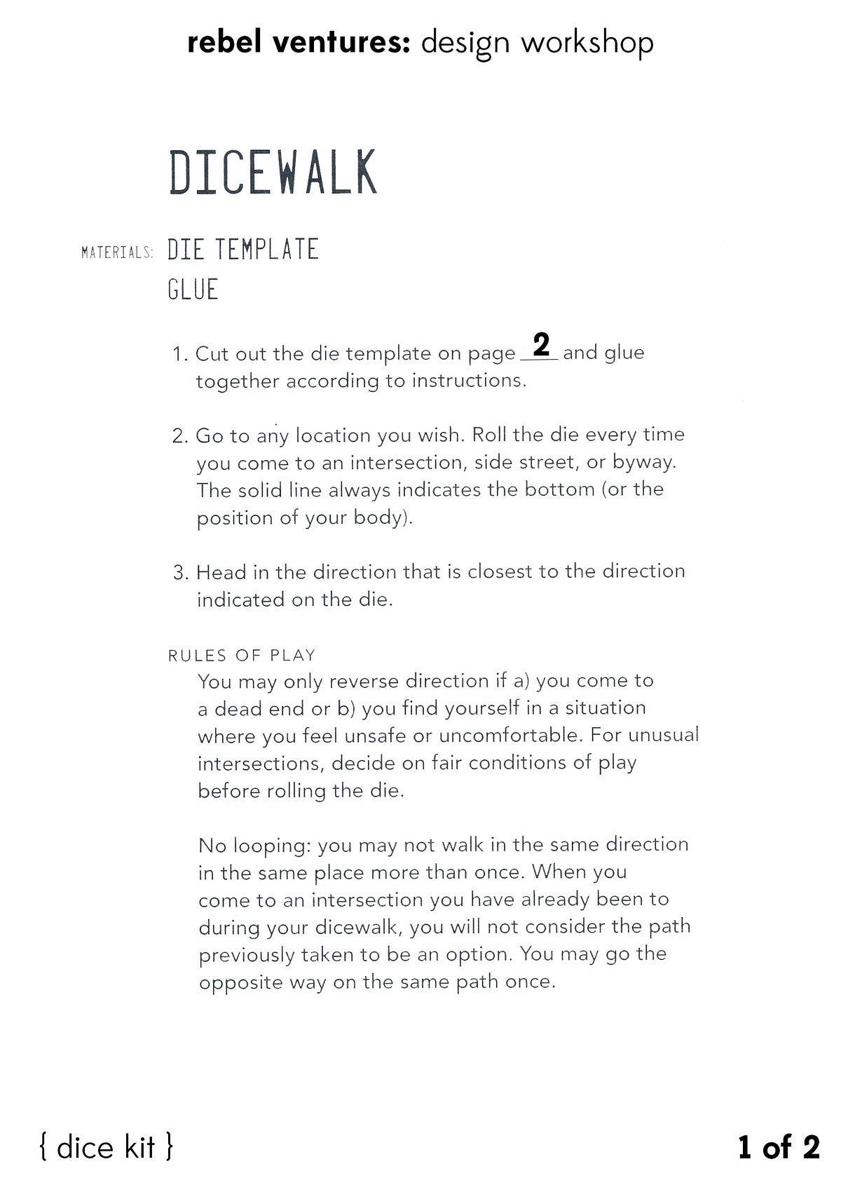 Maker Project Dice Game. Guerilla Toolkit by Kevin McCollow Urban