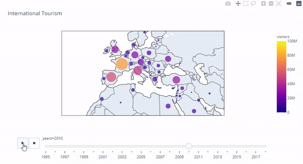 Scatter_geo draws bubbles over the map in Plotly Express