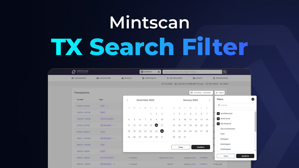 Transactions Search Filter on Mintscan by Gorany JG Cosmostation