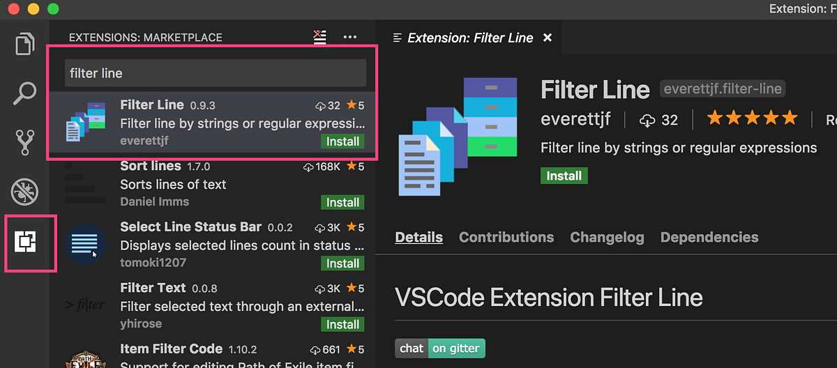 VSCode Extension Filter Line. As an app developer in a big company
