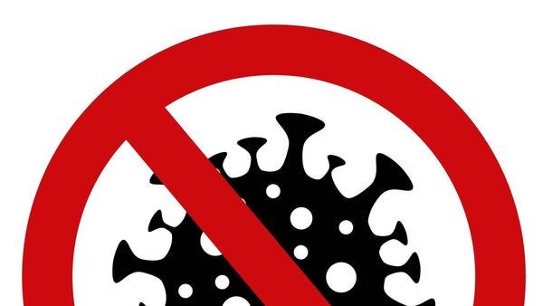 Covid Zero: Image of a SARS-CoV-2 virus with a “No” sign
