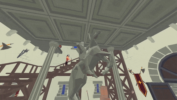 A GIF showing off the game Narrow One during it’s Templar Update. Shows different characters with different skins running through a new Castle map, crossing over really high bridges to get from one tower to the next (total 4 towers with bridges interlinking them)