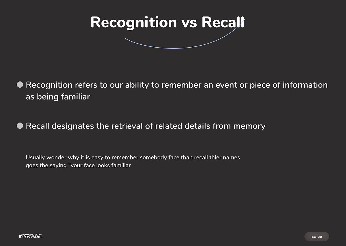 Recognition vs recall in UI/UX design by Willfred Samuel Bootcamp