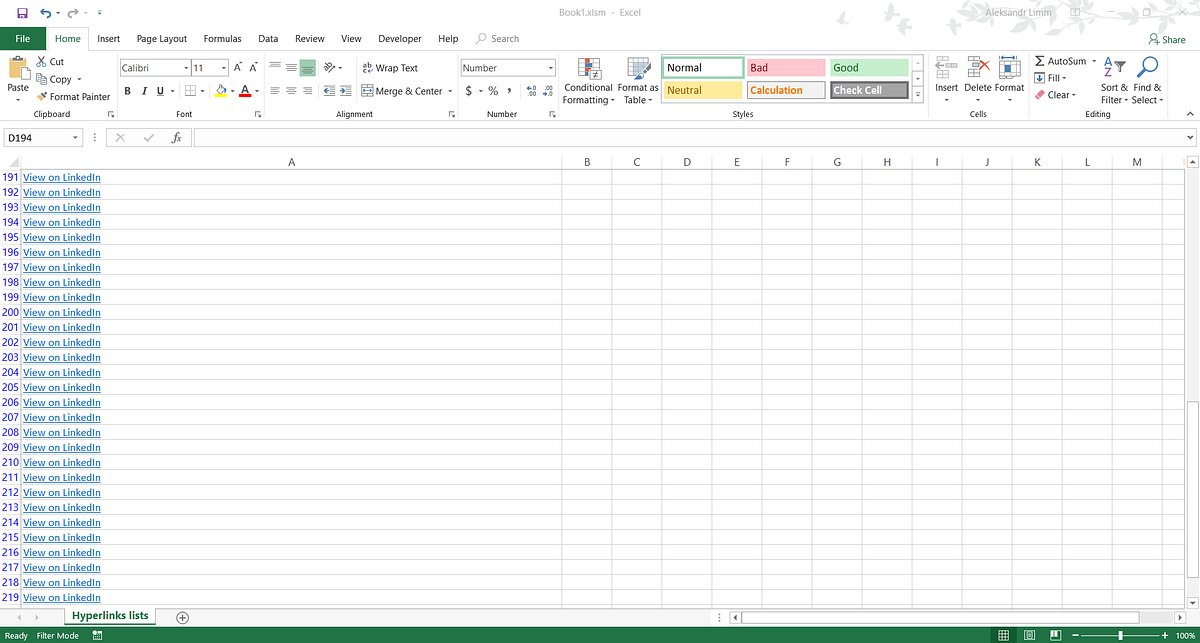 How to extract URLs from hyperlinks in excel workbook with formula by