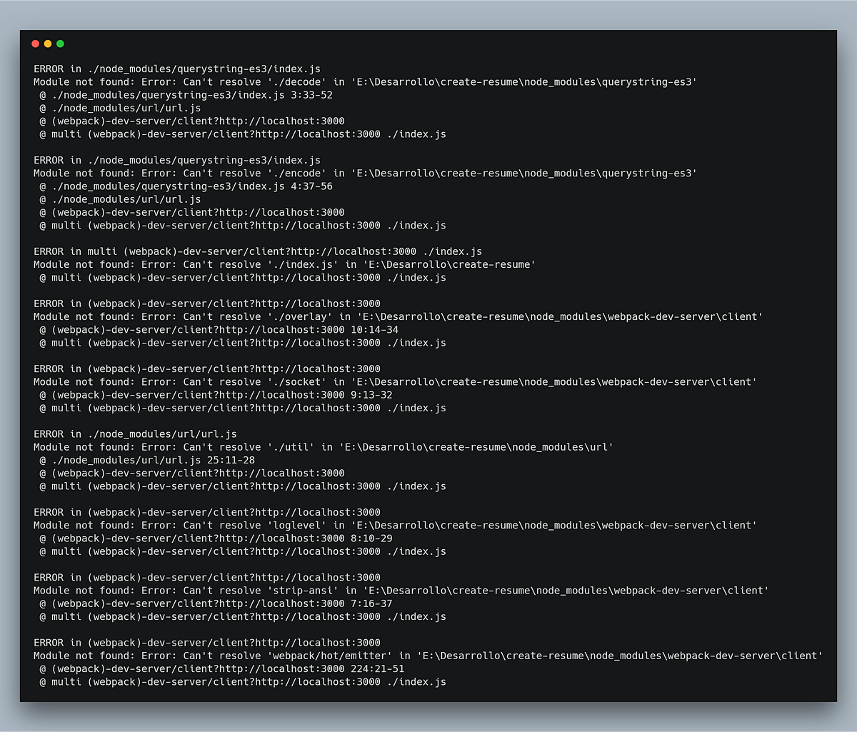 Webpack “ERROR in ./node_modules/querystring-es3/index.js[…]” | by  alejandro 🦄 | Medium