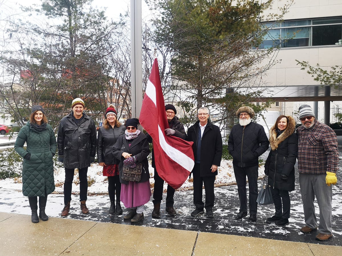 Latvian flag raising at Guelph City Hall by Arni Mikelsons Nov, 2022 Medium