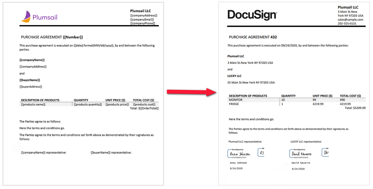 Create documents from a template and sign them with DocuSign | Plumsail