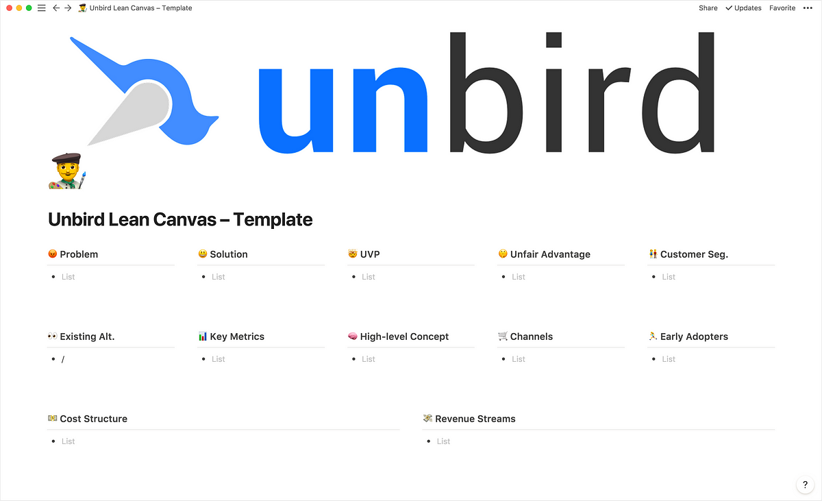 Notion Lean Canvas Template Unbird Medium