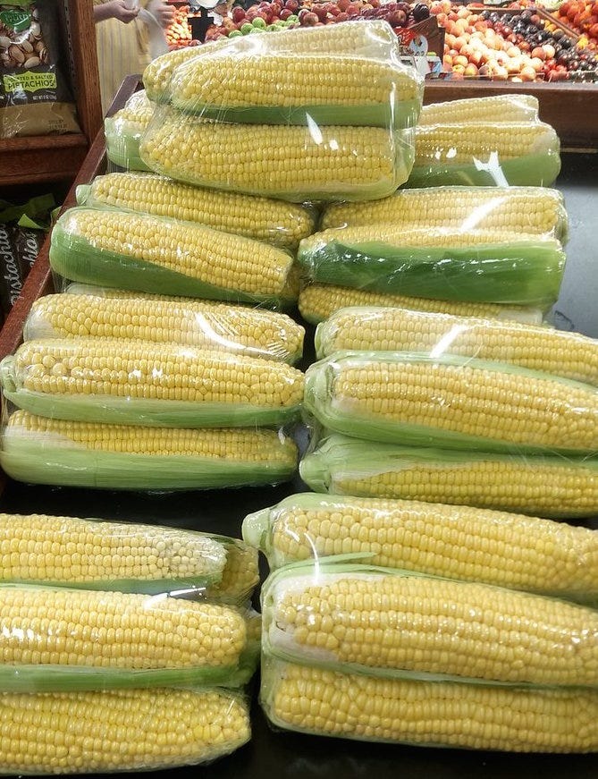 Image result for corn cobs wrapped in plastic